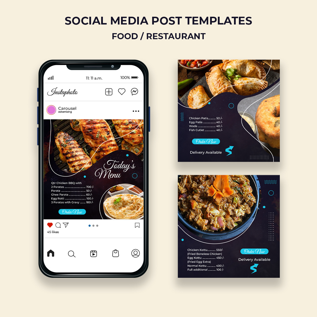 Food / Restaurant Social Media Post Templates preview image.