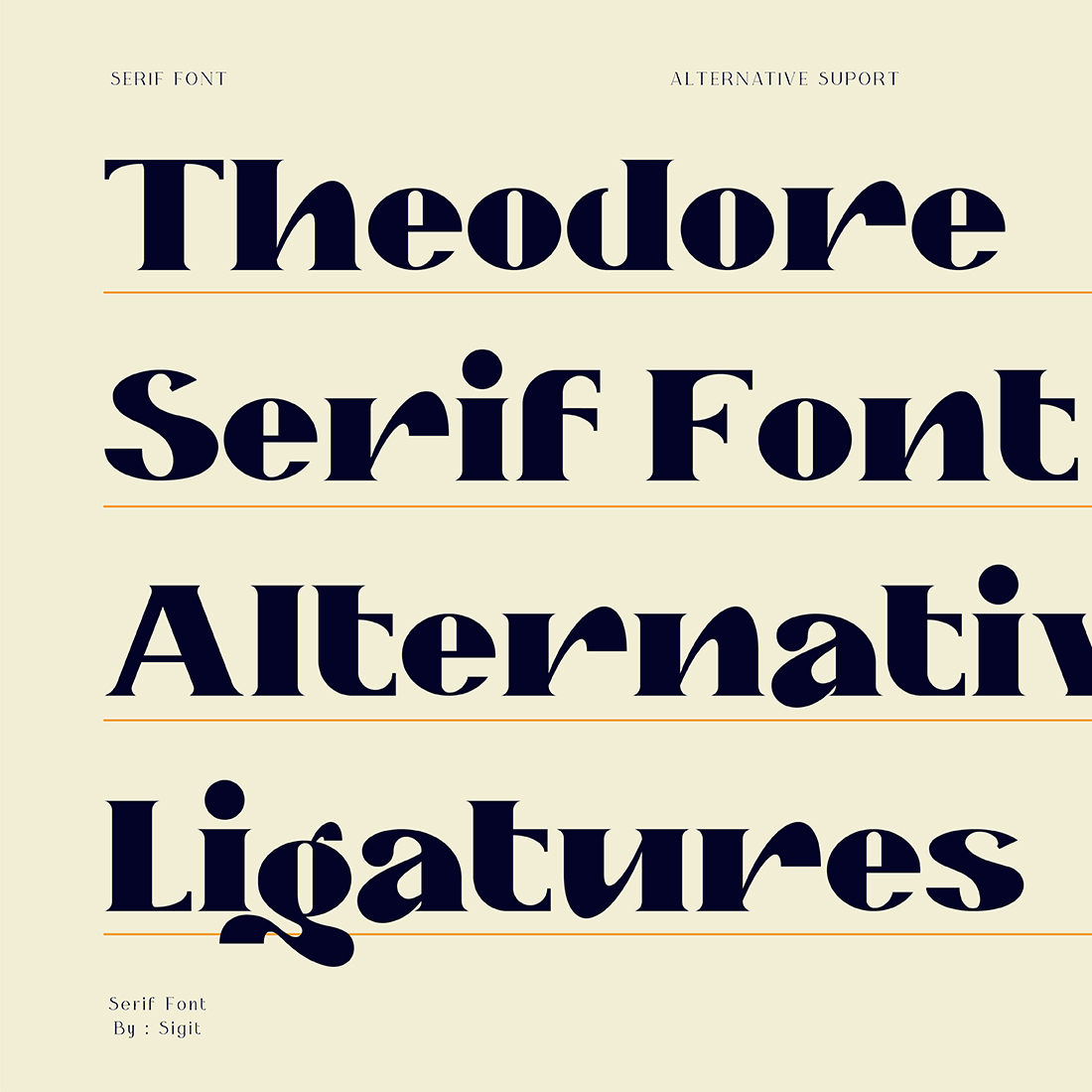 Theodore serif bold font preview image.