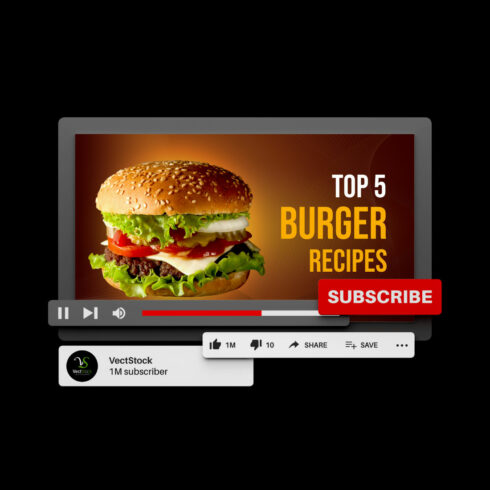 Burger Recipes Youtube Video Thumbnail cover image.