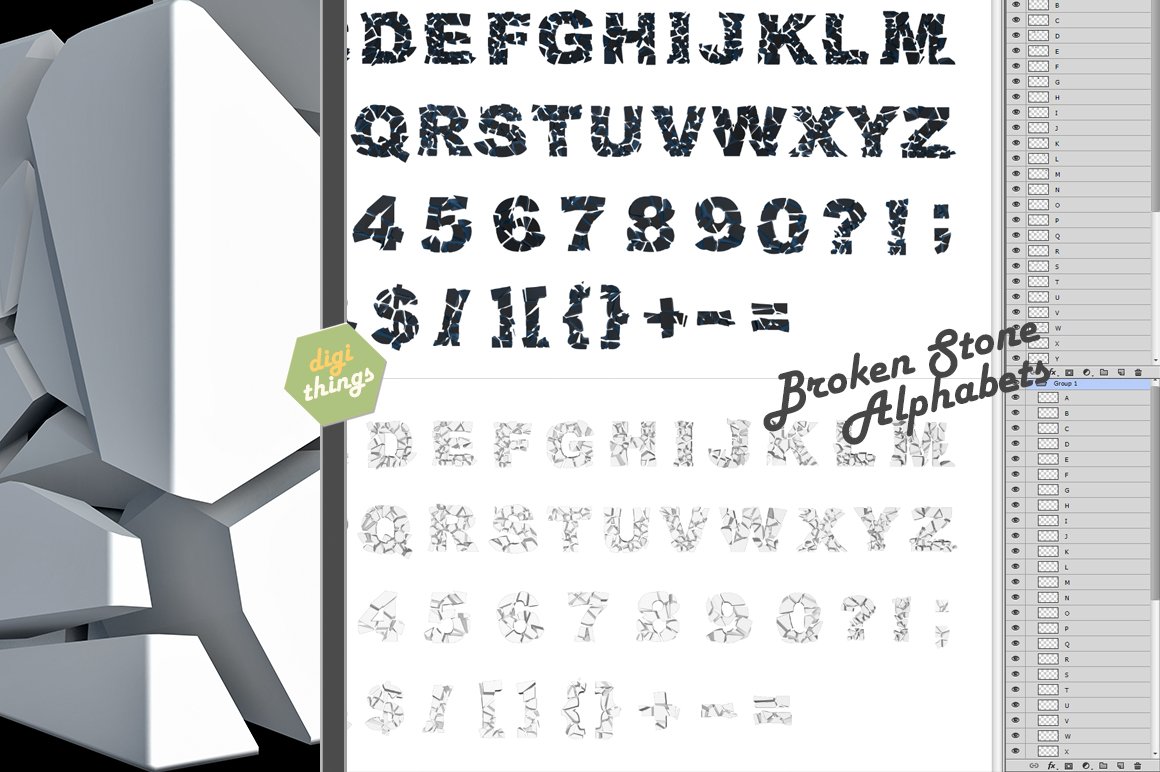 Cracked stone Alphabets preview image.