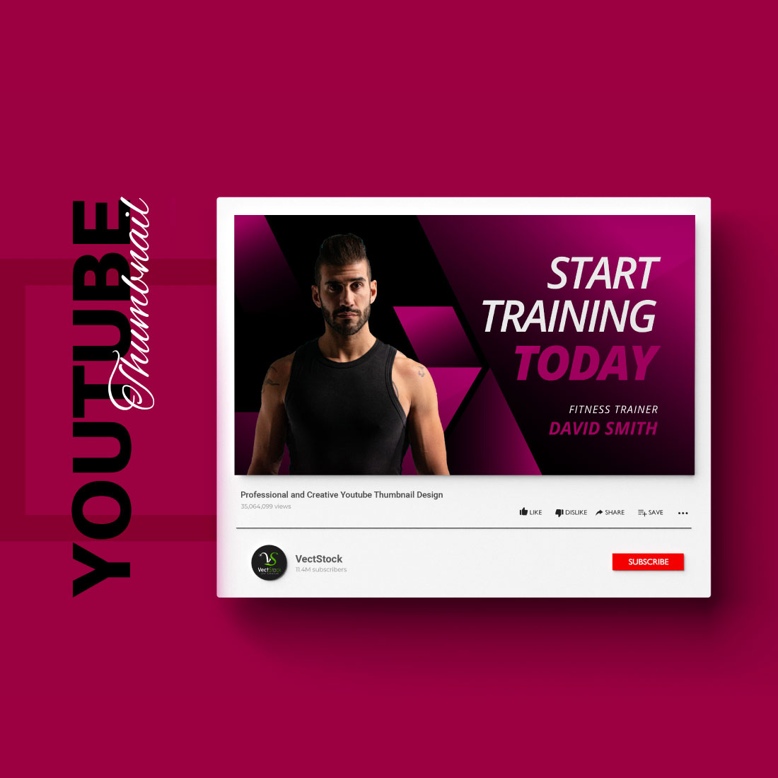 Gym Youtube Video Thumbnail Design Template preview image.