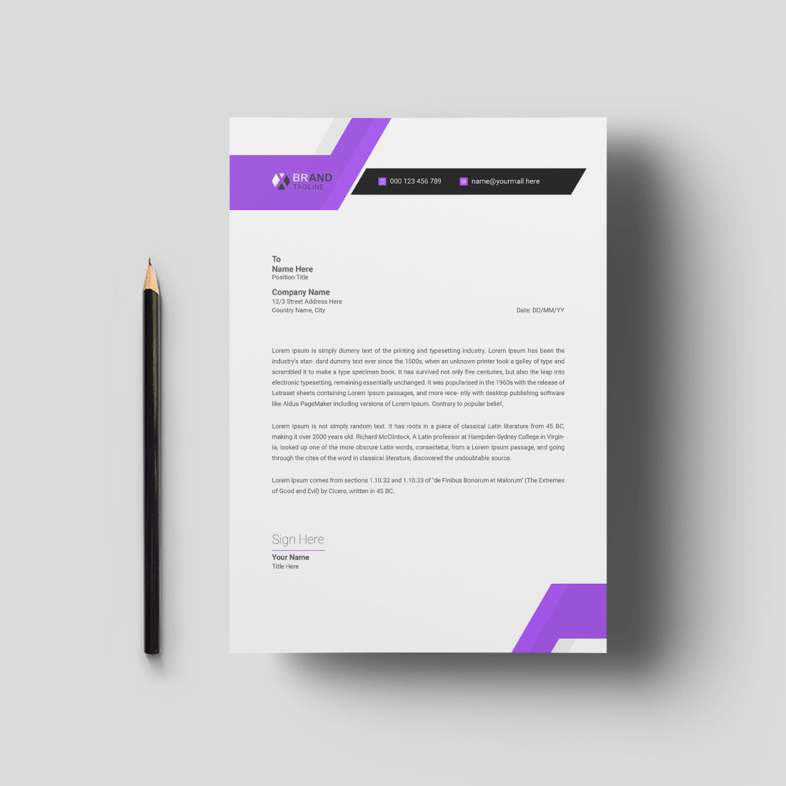 Clean and Modern Business Letterhead Template Design preview image.