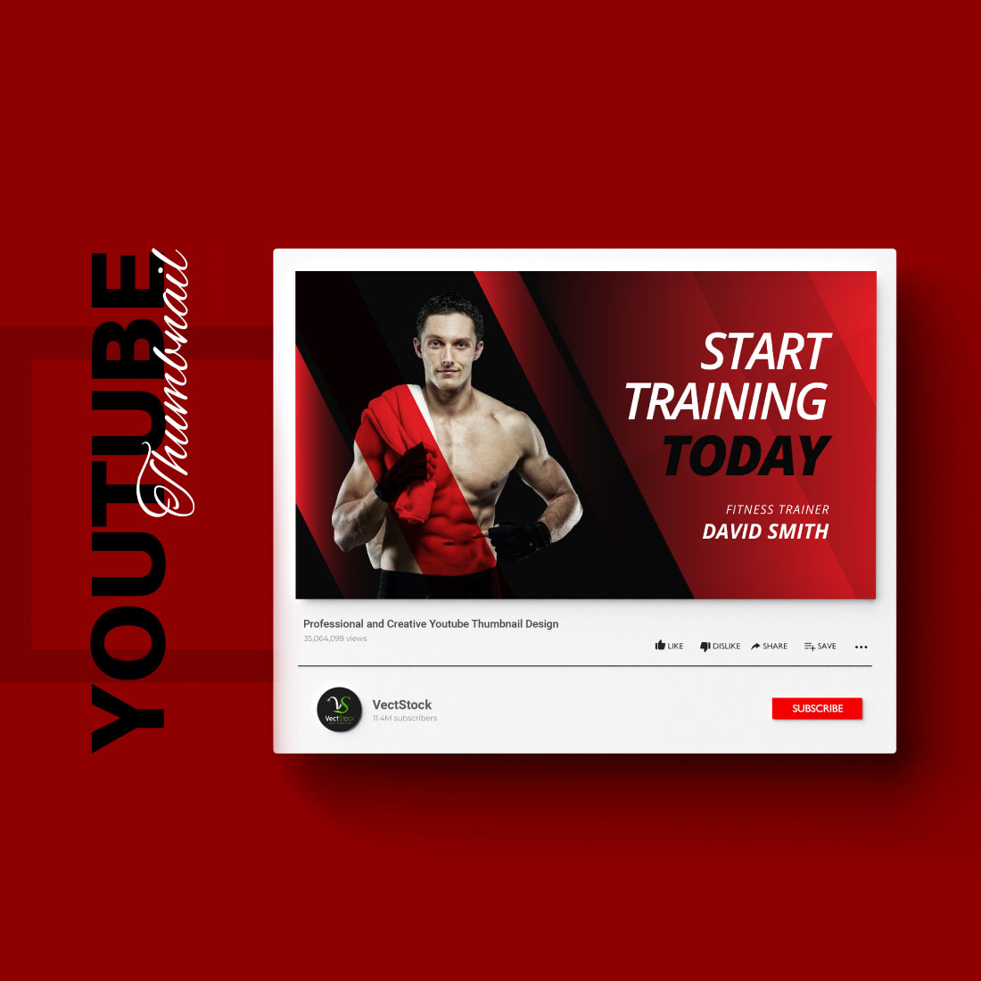 Sports Gym Fitness Youtube Video Thumbnail Template preview image.