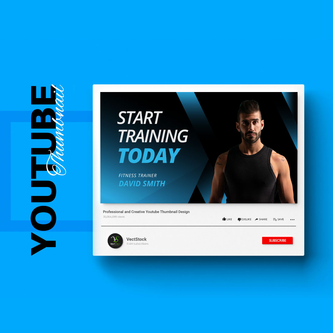 Gym Fitness Sports Youtube Video Thumbnail Design preview image.