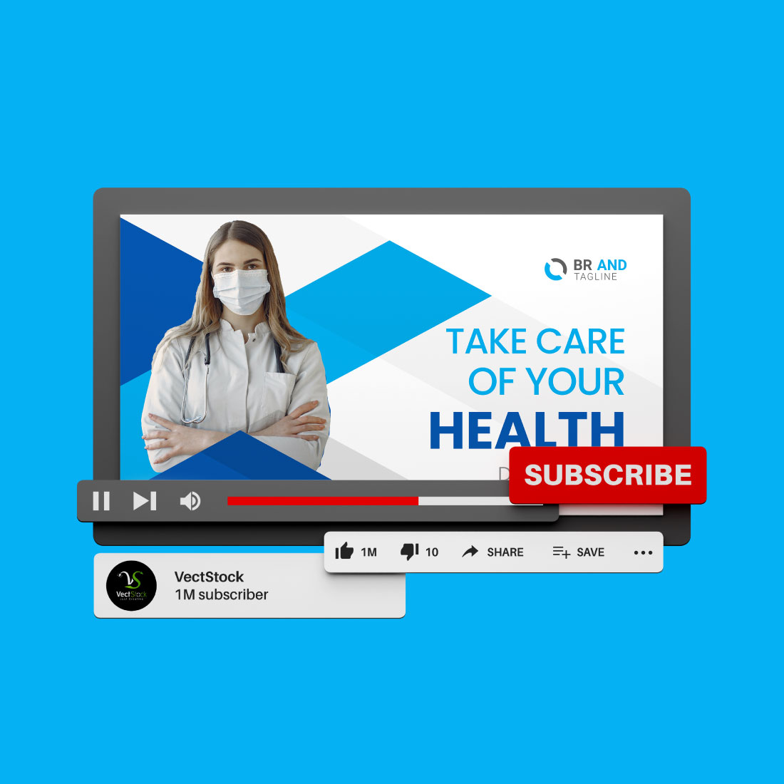 Medical Healthcare Youtube Video Thumbnail Design Template preview image.