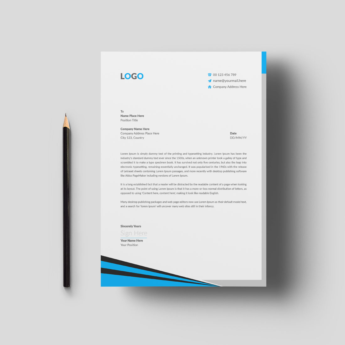 Clean and Abstract Letterhead Template Design preview image.