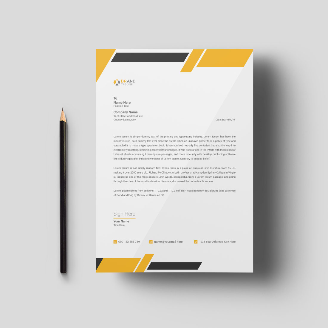 Clean and Modern Letterhead Template Design preview image.