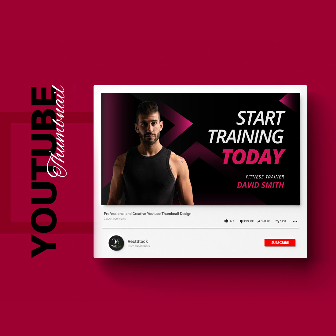 Fitness Youtube Video Thumbnail Design Template preview image.