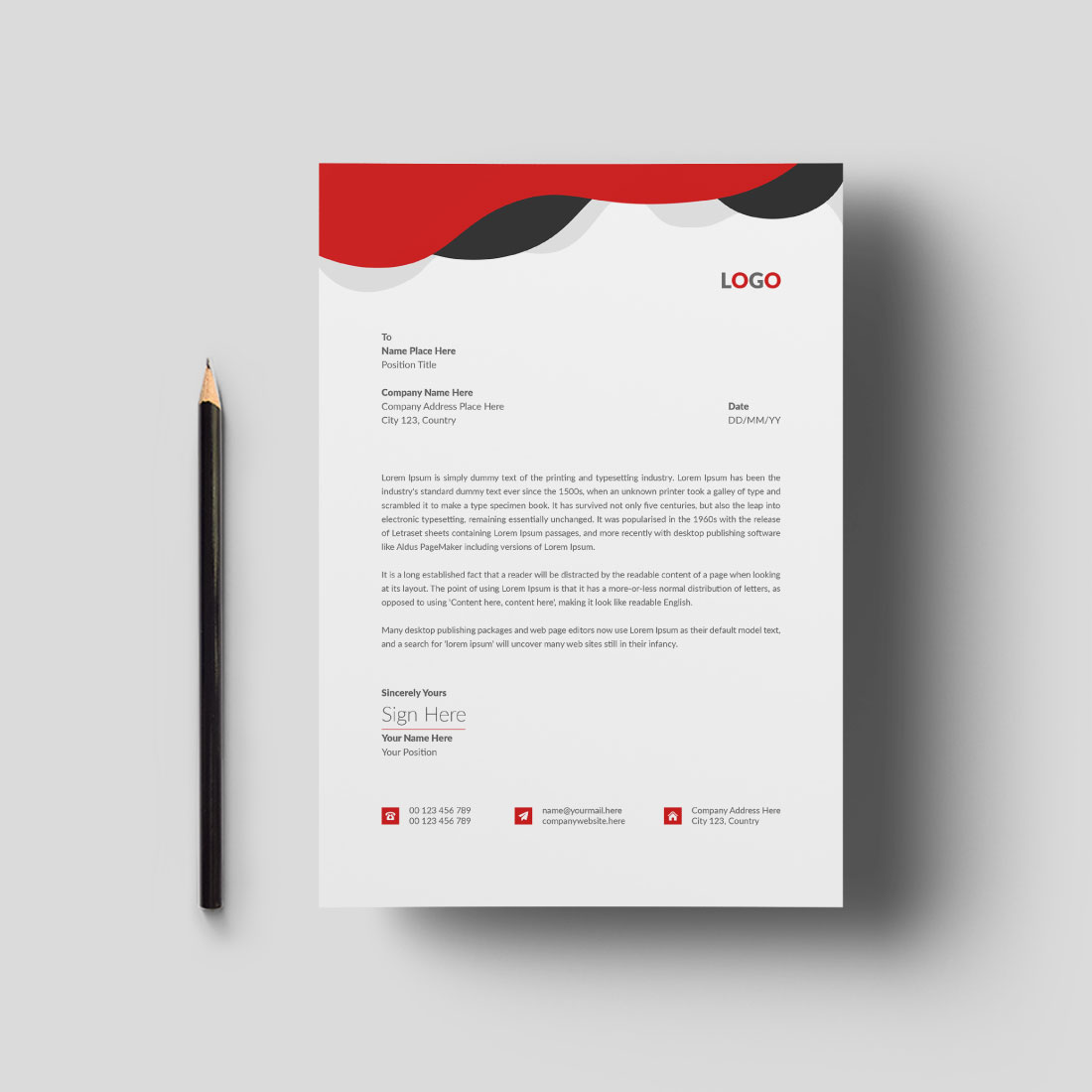 4 Colors Letterhead Template Design preview image.