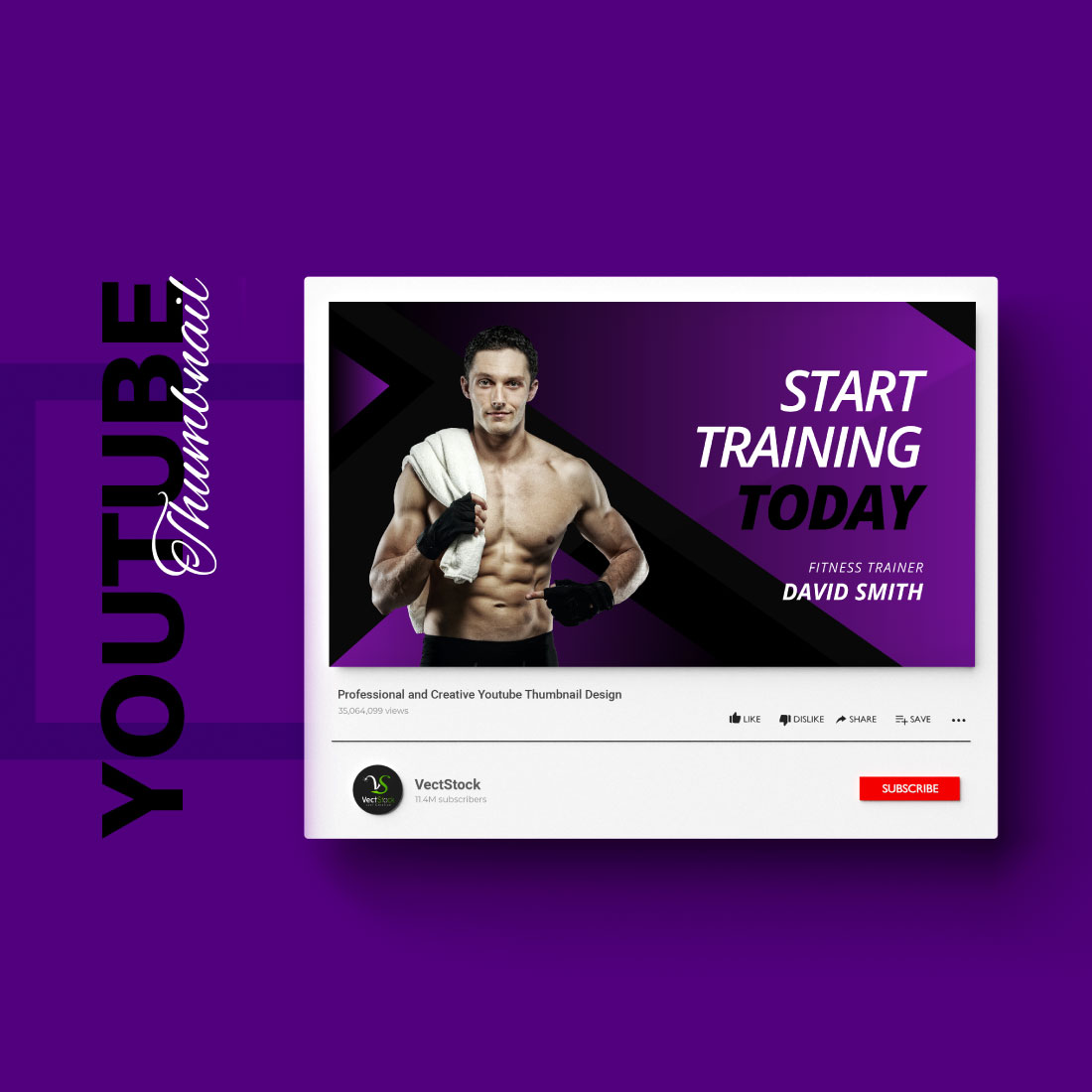 Gym Fitness Club Youtube Video Thumbnail Design preview image.