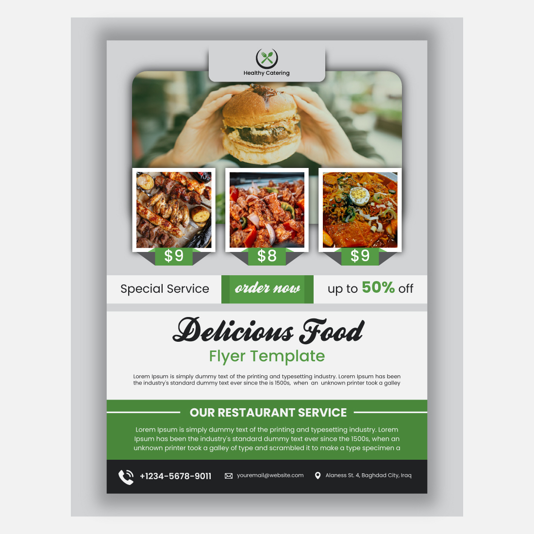 Delicious Food Flyer template cover image.