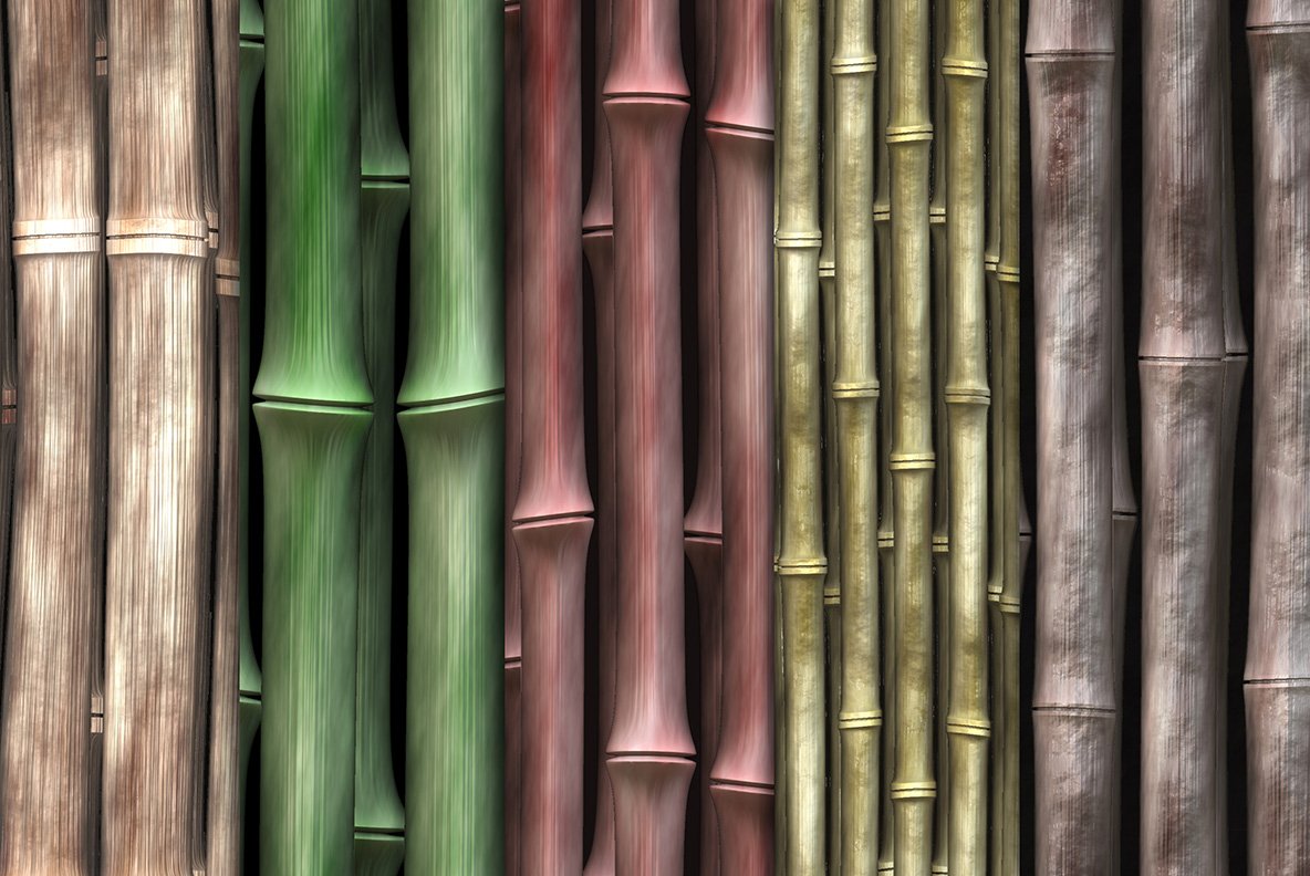 Group of different colored bamboo sticks.