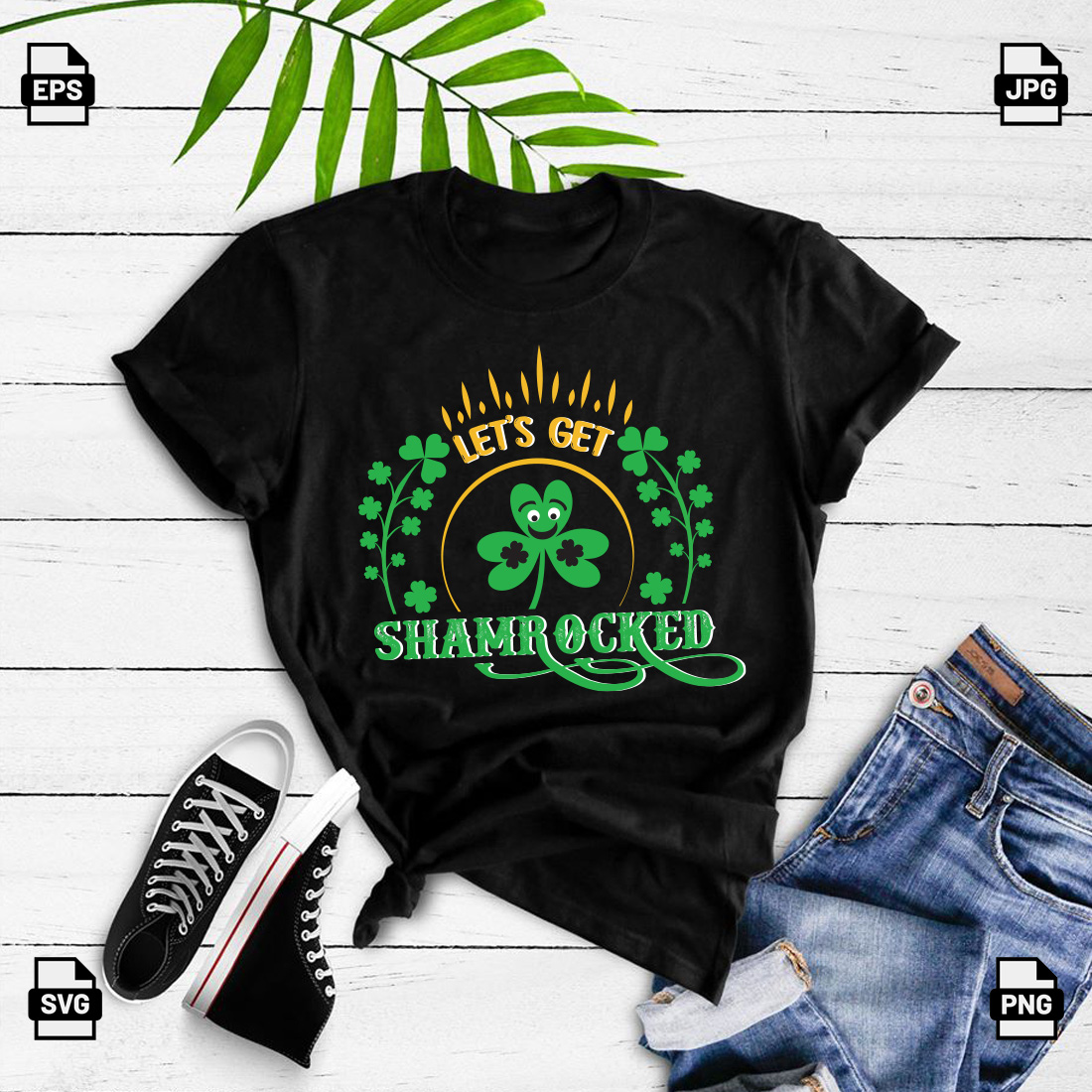 Let’s get shamrocked St Patrick's day t-shirt design preview image.