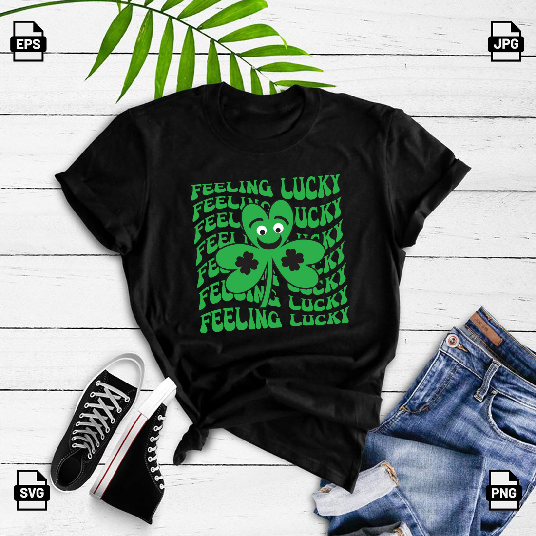 Feeling lucky, St Patrick\'s day t-shirt design preview image.
