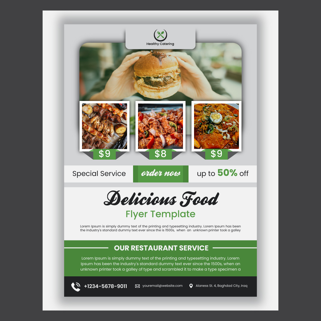 Delicious Food Flyer template preview image.