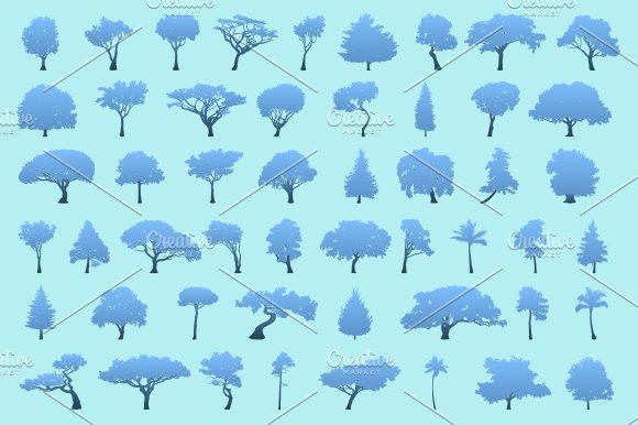 Lot of trees on a blue background.