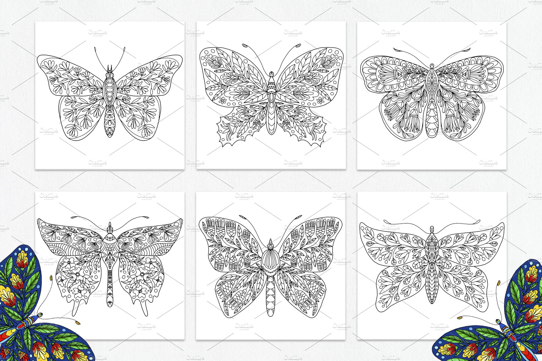 Butterflies with floral ornamentspreview image.