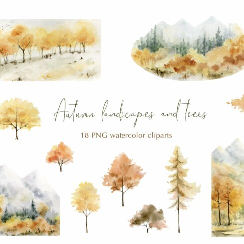 Watercolor fall landscapes & trees. cover image.