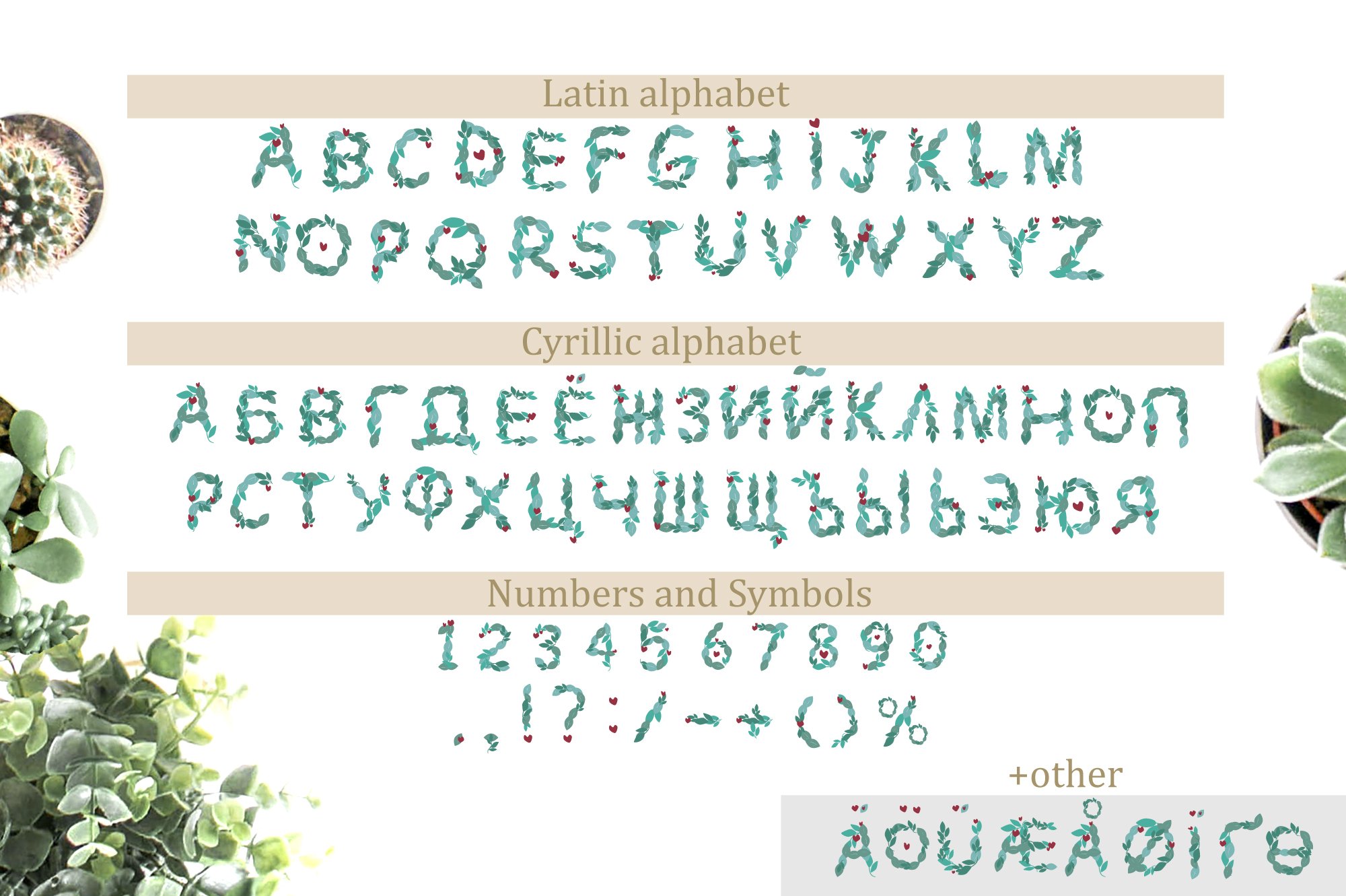 Natural Font - Vector alphabet preview image.
