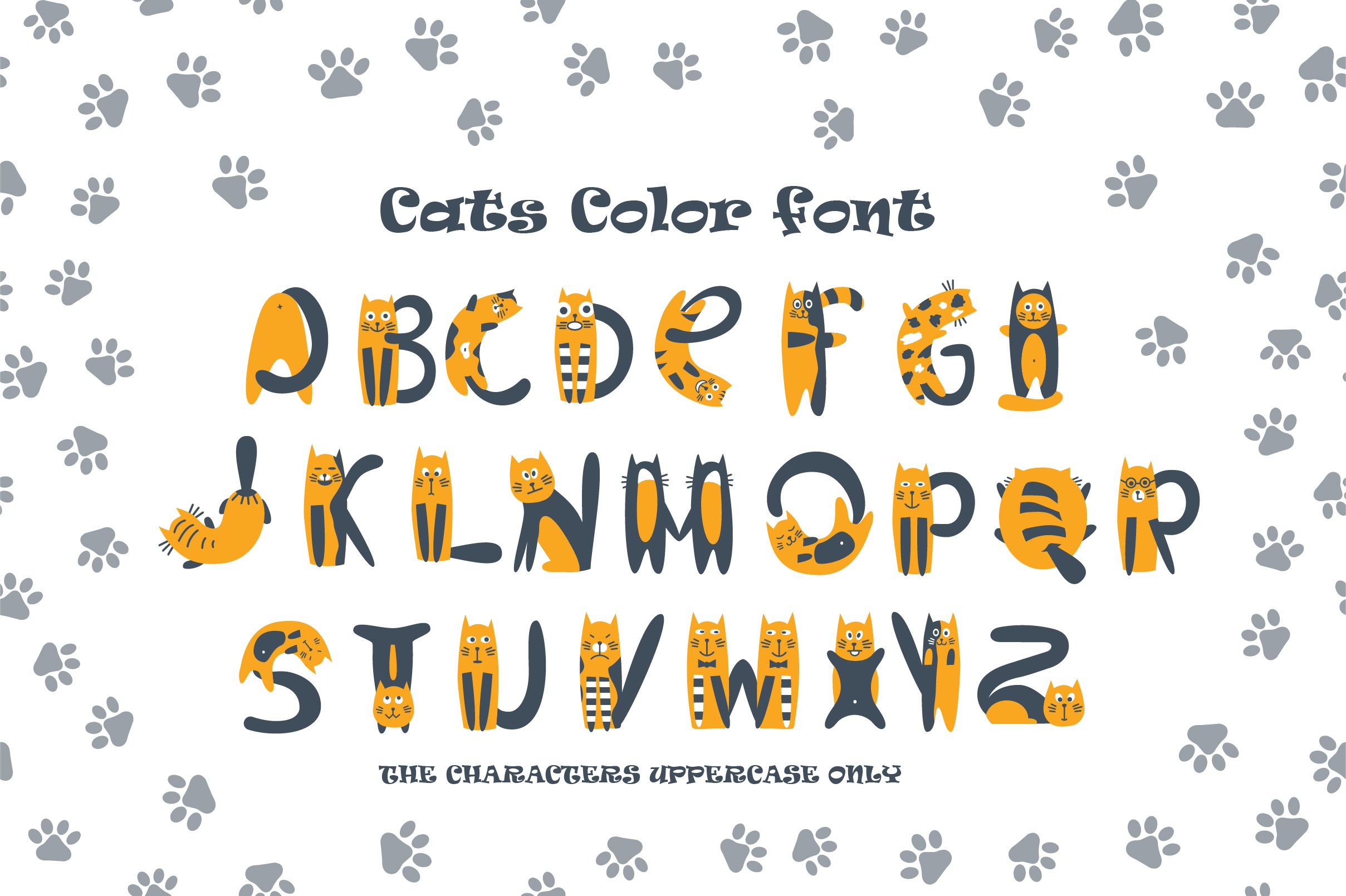 Cats cute OTF color font preview image.
