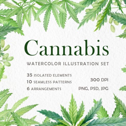 Cannabis watercolor set cover image.