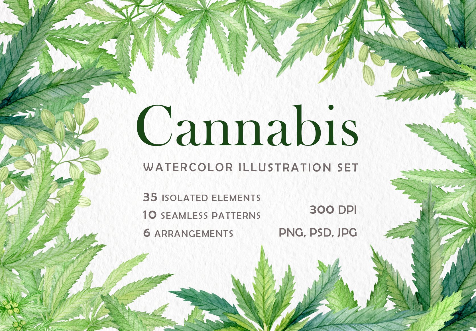 Cannabis watercolor set cover image.