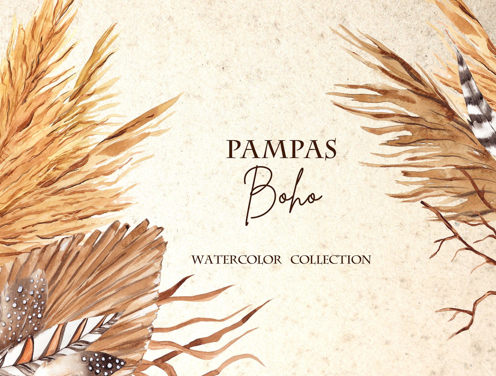 Pampas Boho. Watercolor collection cover image.