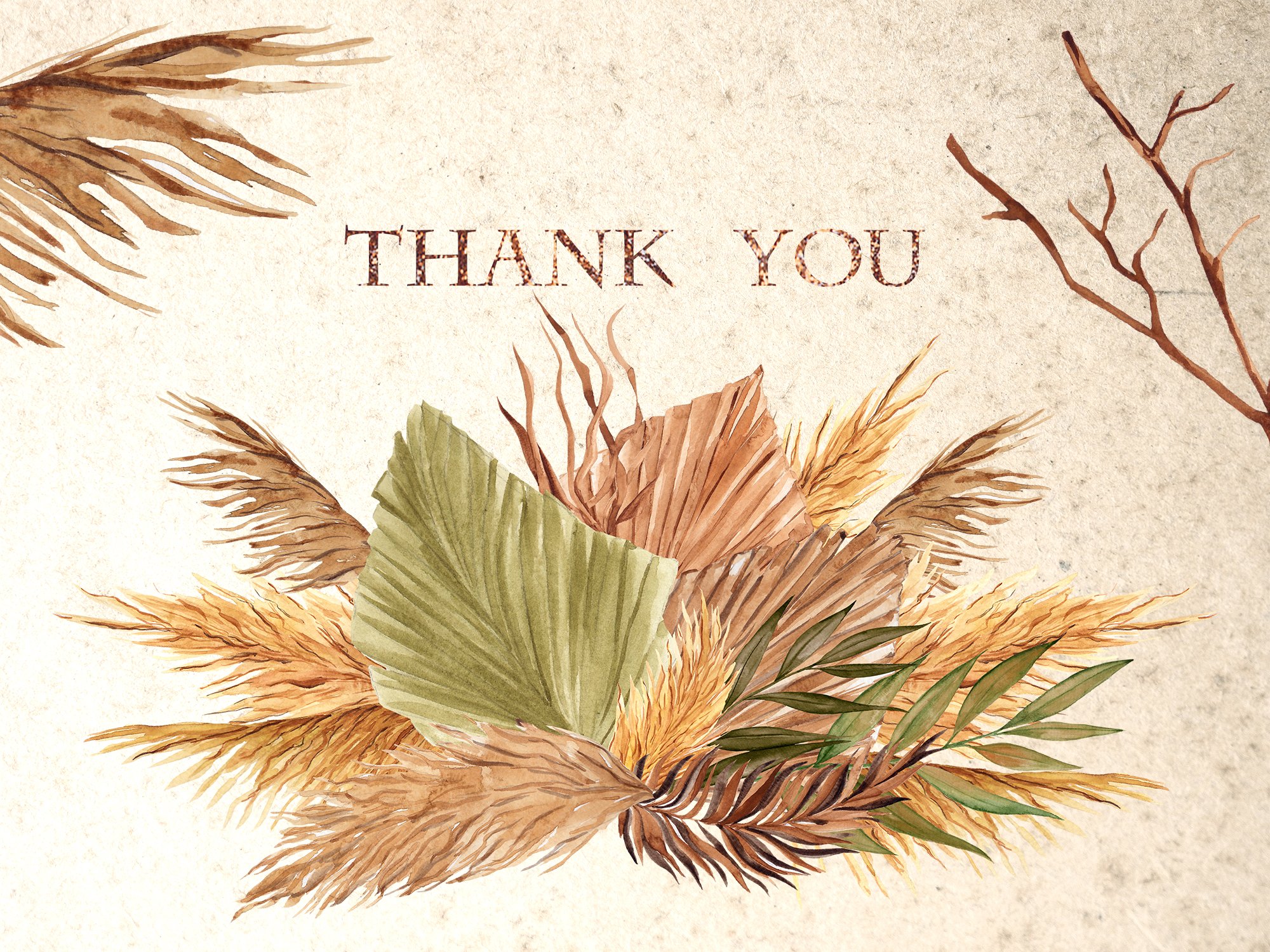 Picture of a thank you card with leaves.