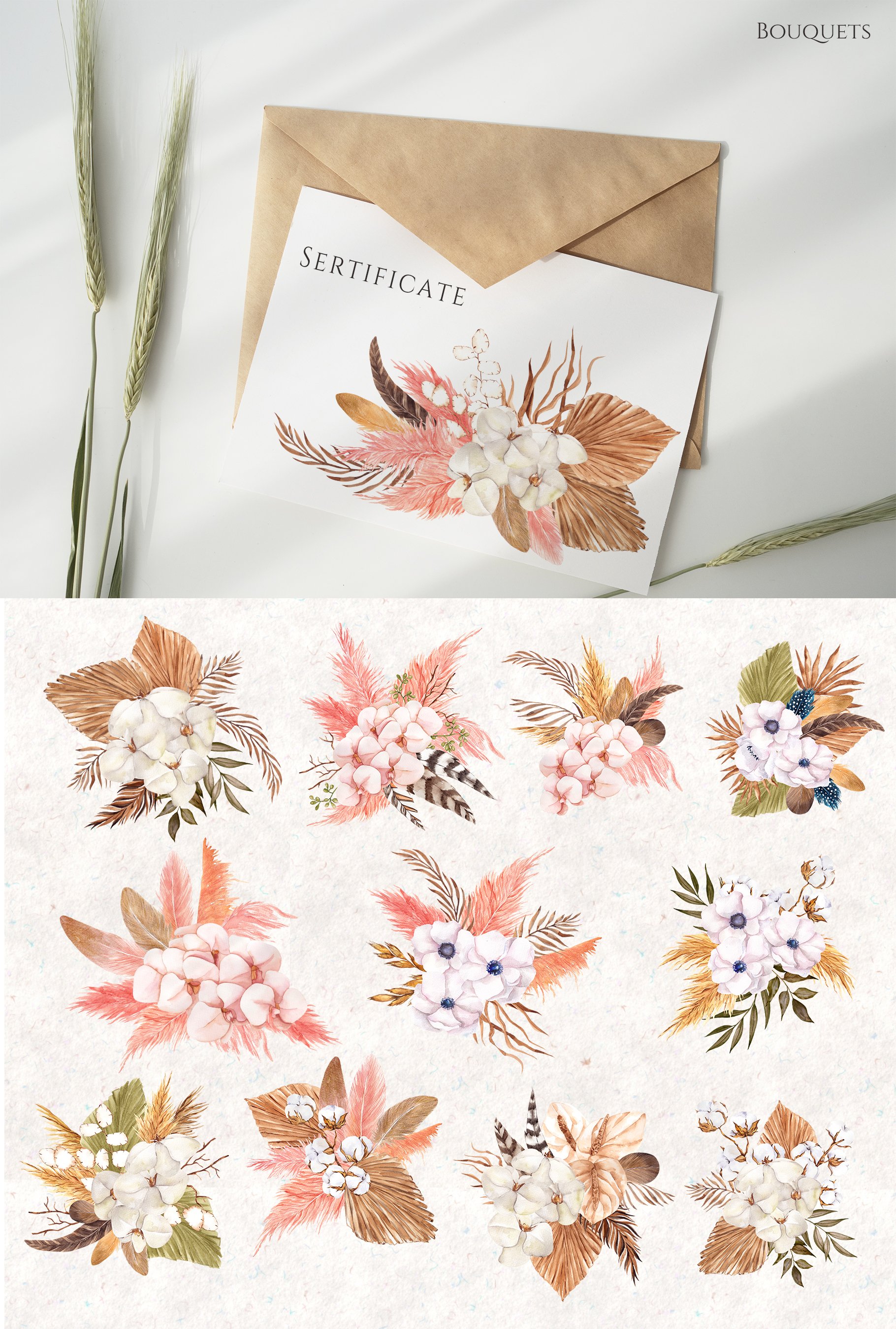 Card with flowers and leaves on it.