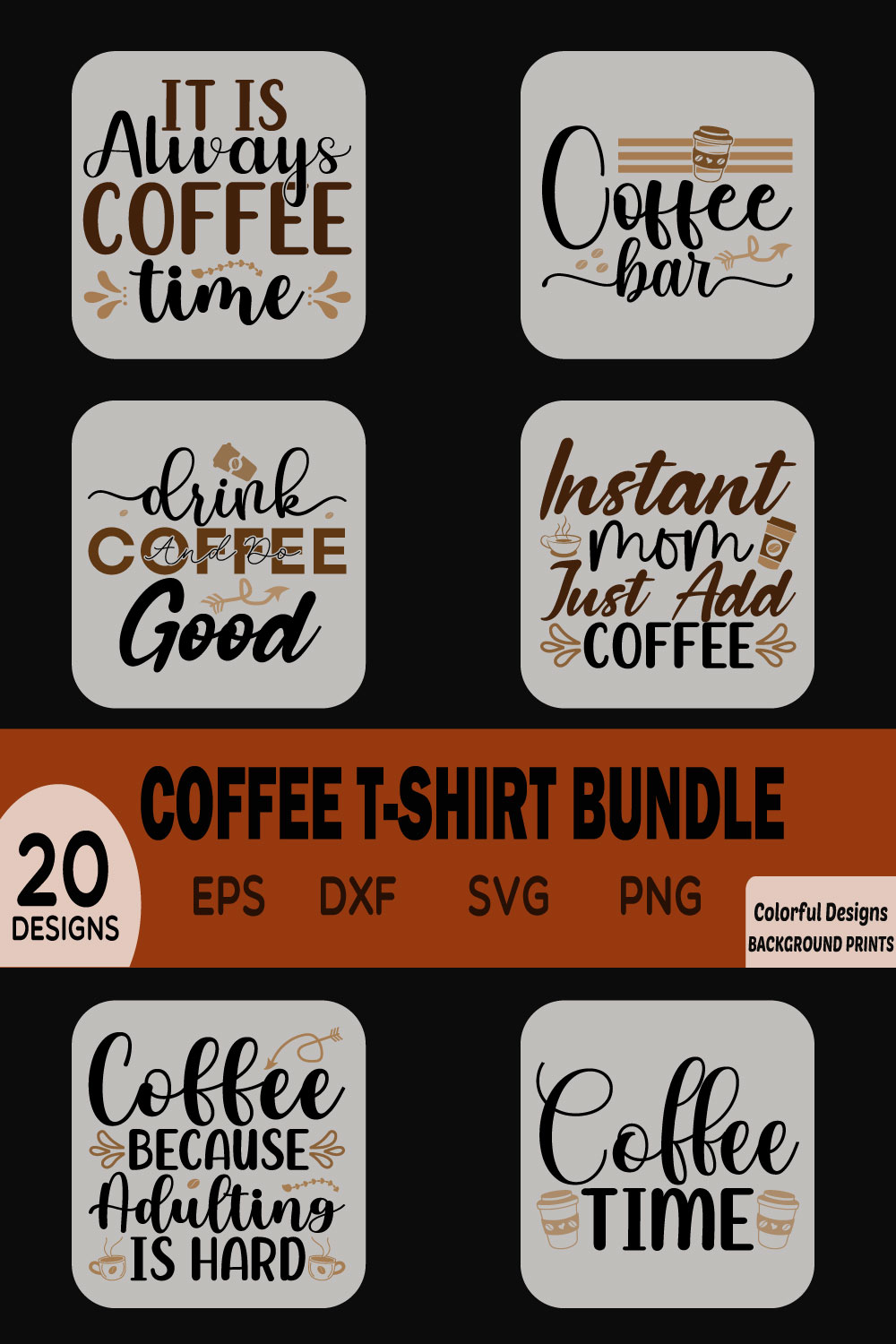 Coffee t-shirt design Bundle pinterest preview image.