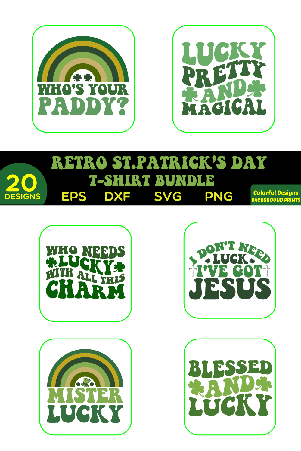 Retro St Patrick\'s Day t-shirt Bundle pinterest preview image.