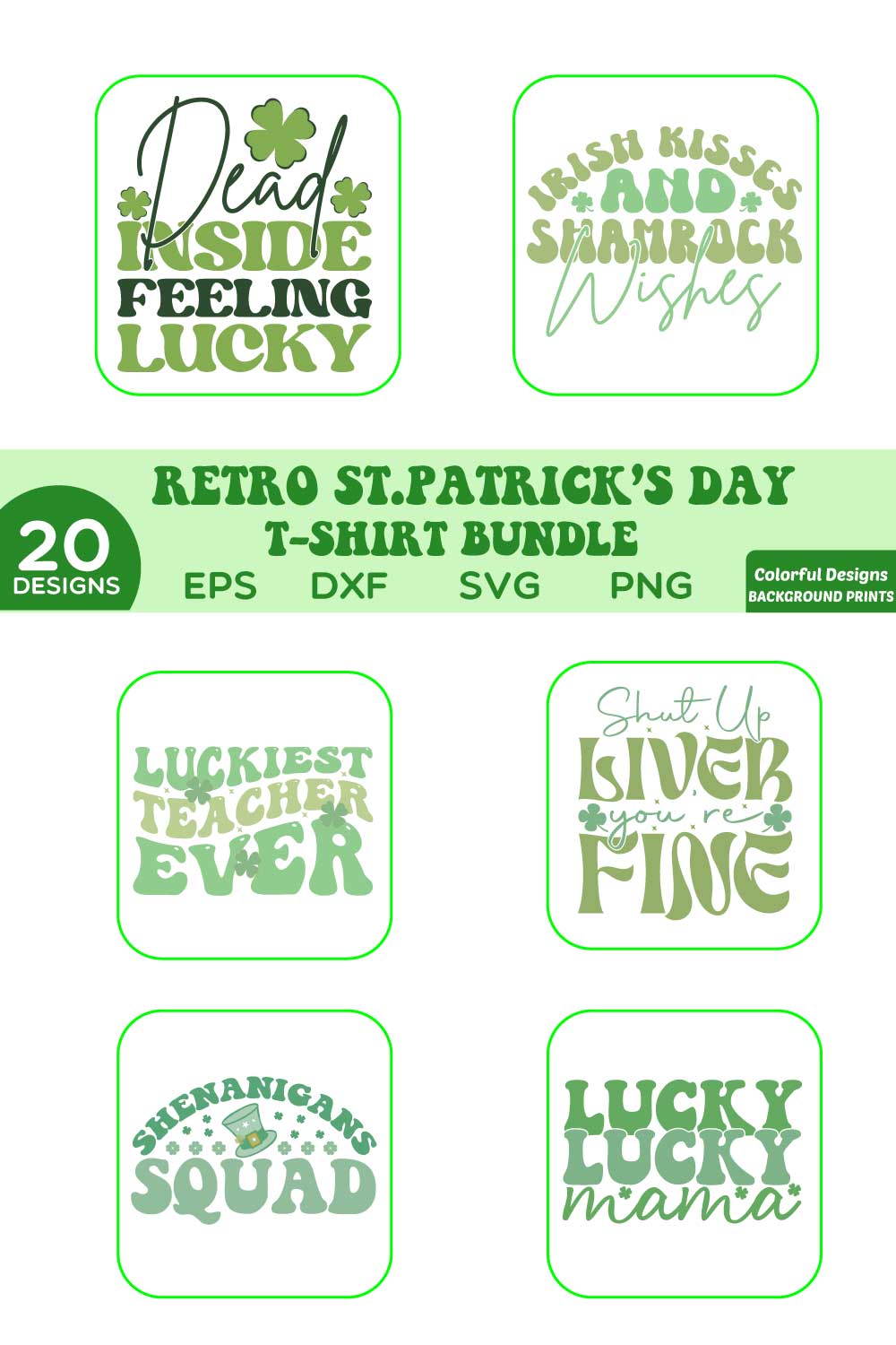 Retro St Patrick\'s Day t-shirt Bundle pinterest preview image.