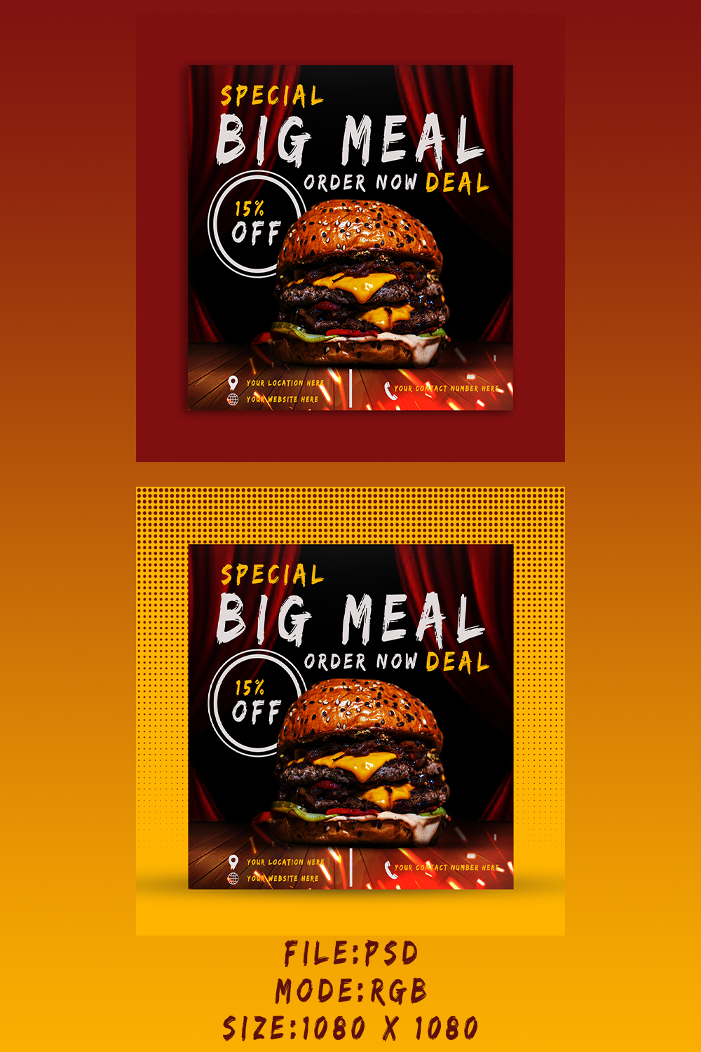 Resturant advertising food social media post template and web banner instagram pinterest preview image.
