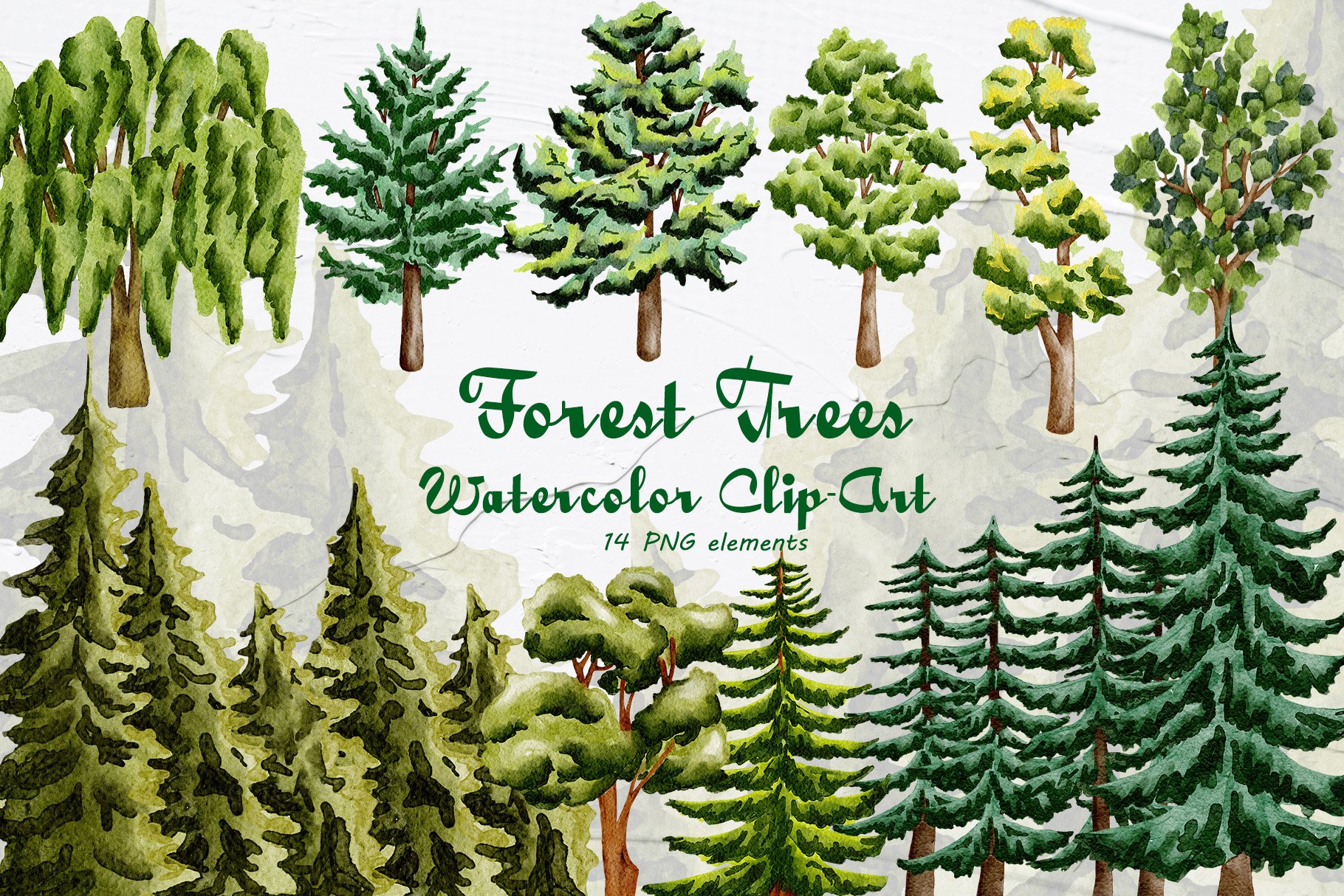 Forest Trees Watercolor Clipart cover image.
