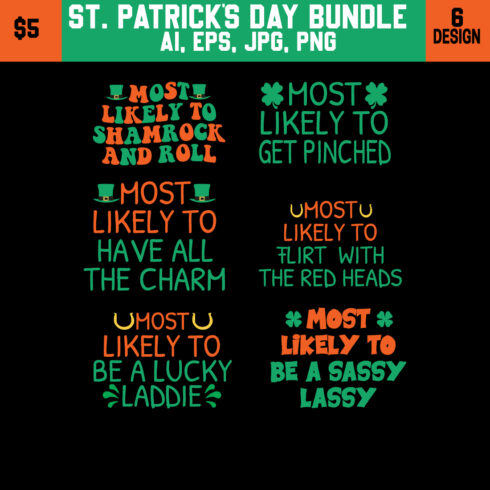 6ST PATRICK\'S DAY T-SHIRT DESIGN BUNDLE cover image.