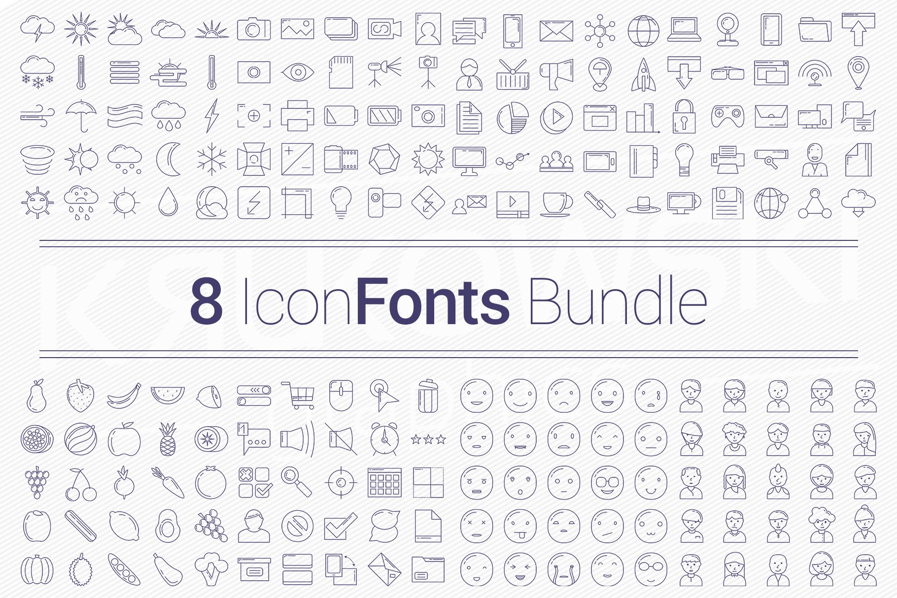 200 Icons in 8 Fonts - Bundle cover image.