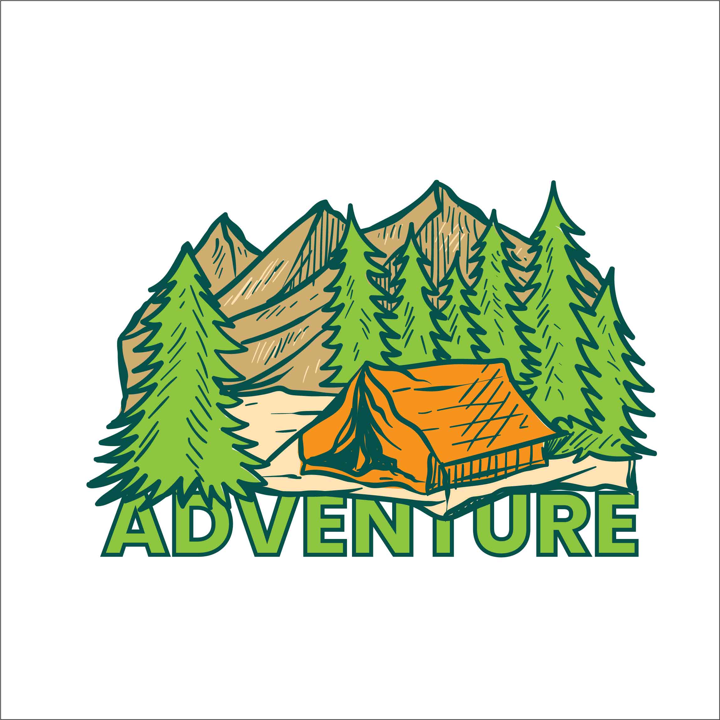 Adventure illustration with mountain and tent preview image.