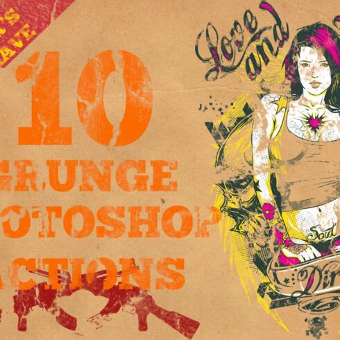 10 Grunge Photoshop Actionscover image.