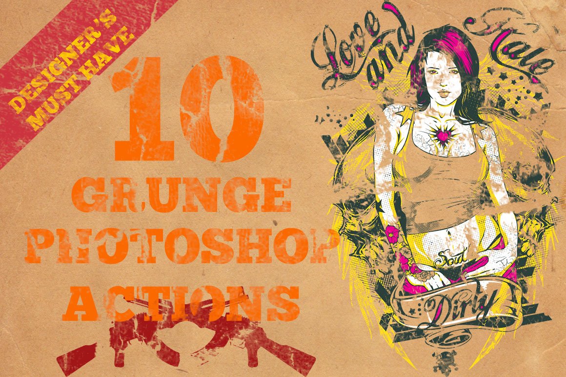 10 Grunge Photoshop Actionscover image.