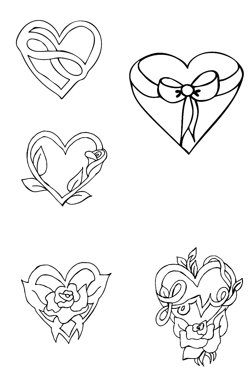 5 Heart Shaped Valentine\'s Day Black Doodle Cutouts pinterest preview image.