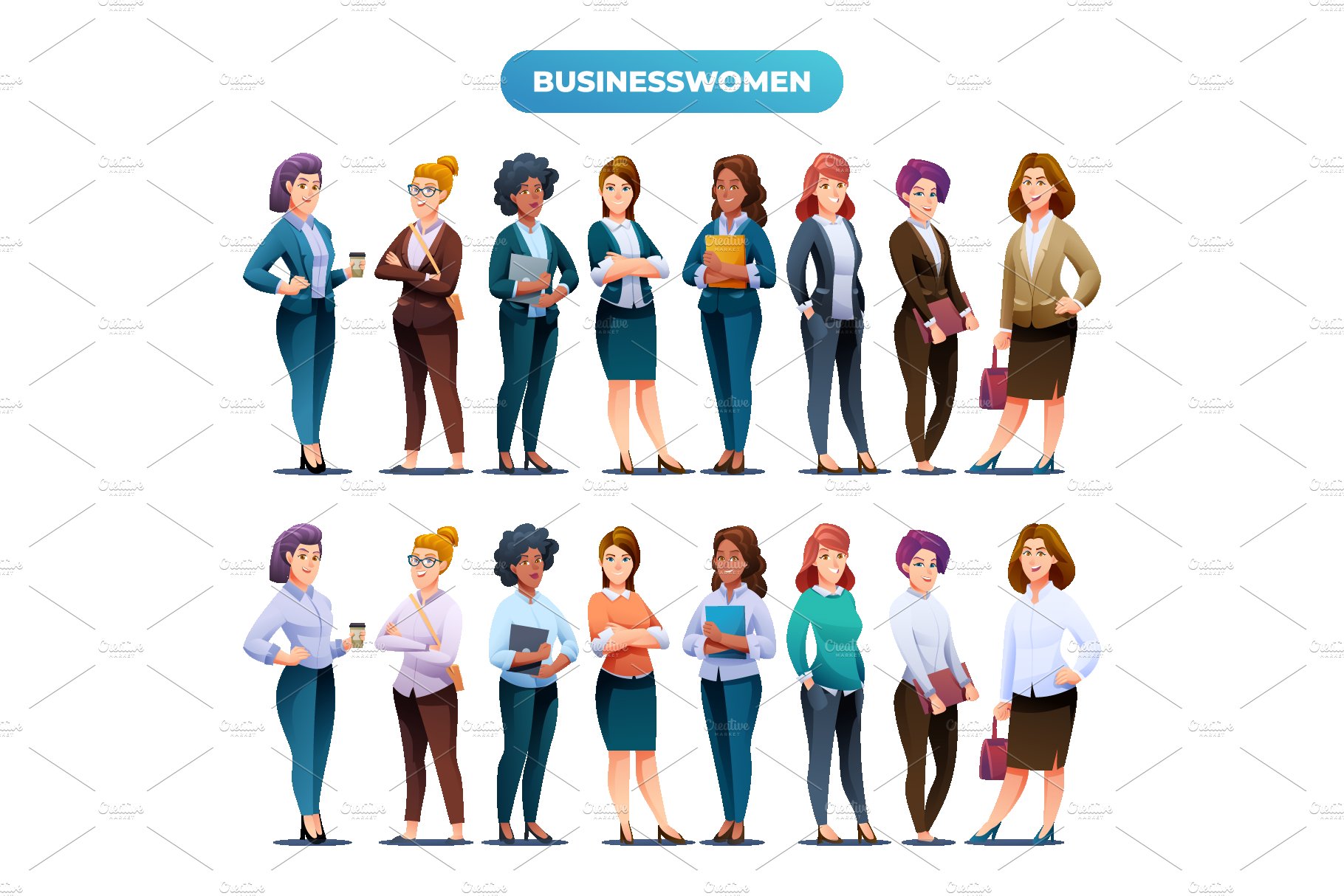 A group of business women standing in a row.
