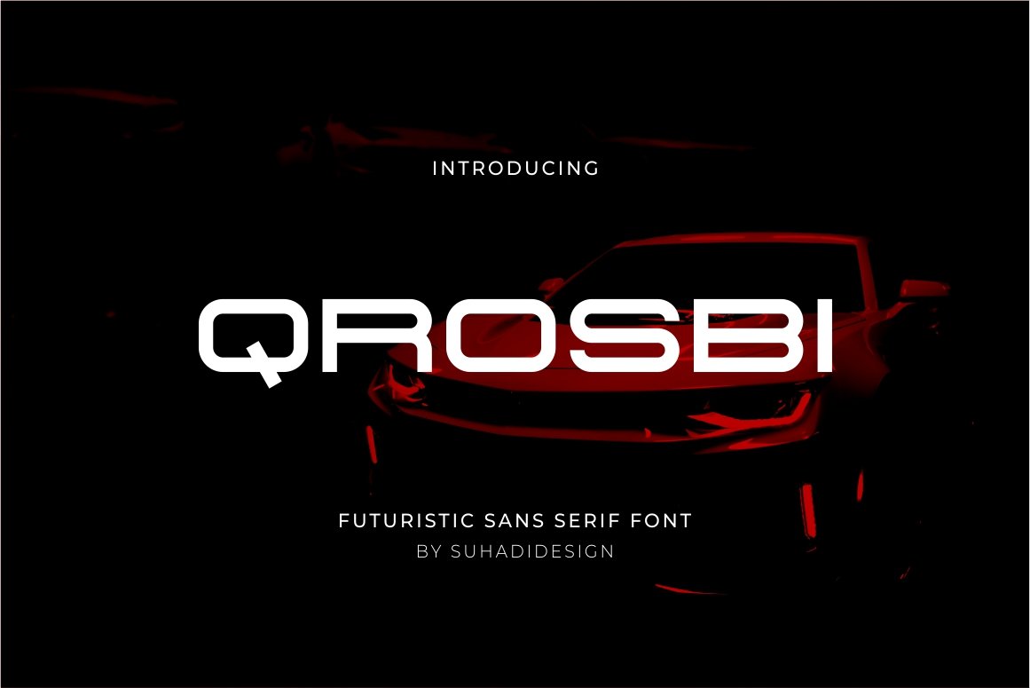 Qrosbi futuristic sans serif font cover image.