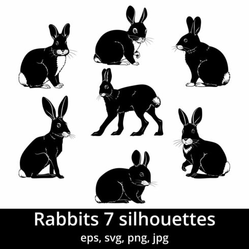 Set of rabbit silhouettes in different poses.