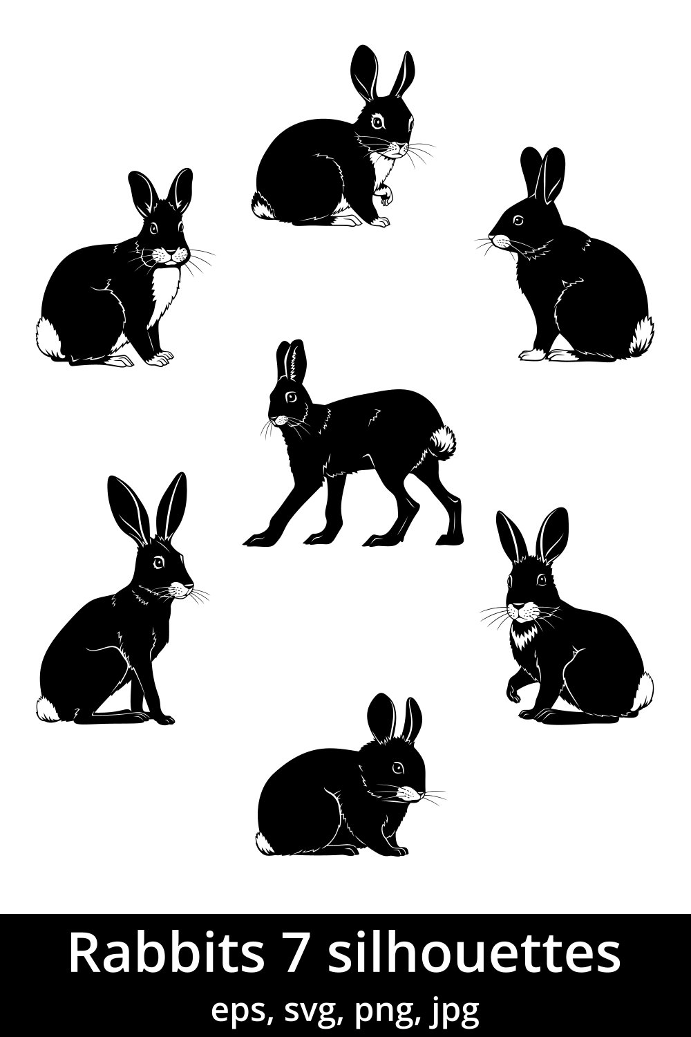 Rabbits silhouettes are shown in black and white.