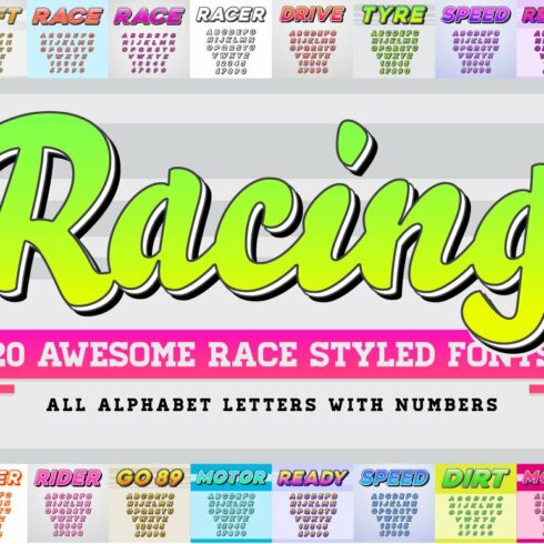 Awesome 20 Racing Fonts with Numbers cover image.