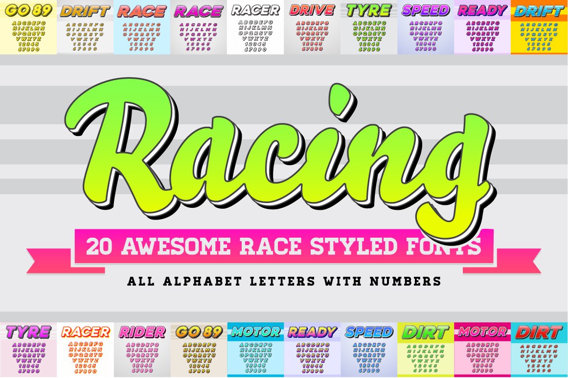 Awesome 20 Racing Fonts with Numbers cover image.