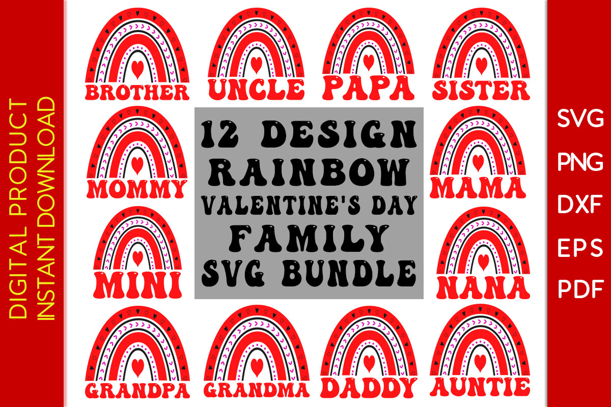 Rainbow Valentine's Day Family SVG Bundle cover image.