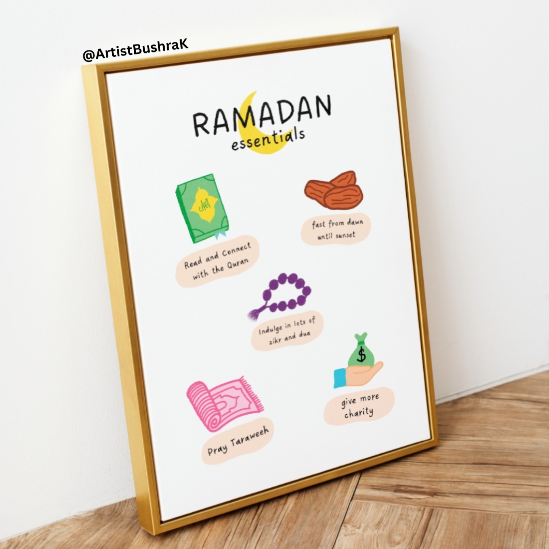ramadan essentials printable art golden frame mockup 605