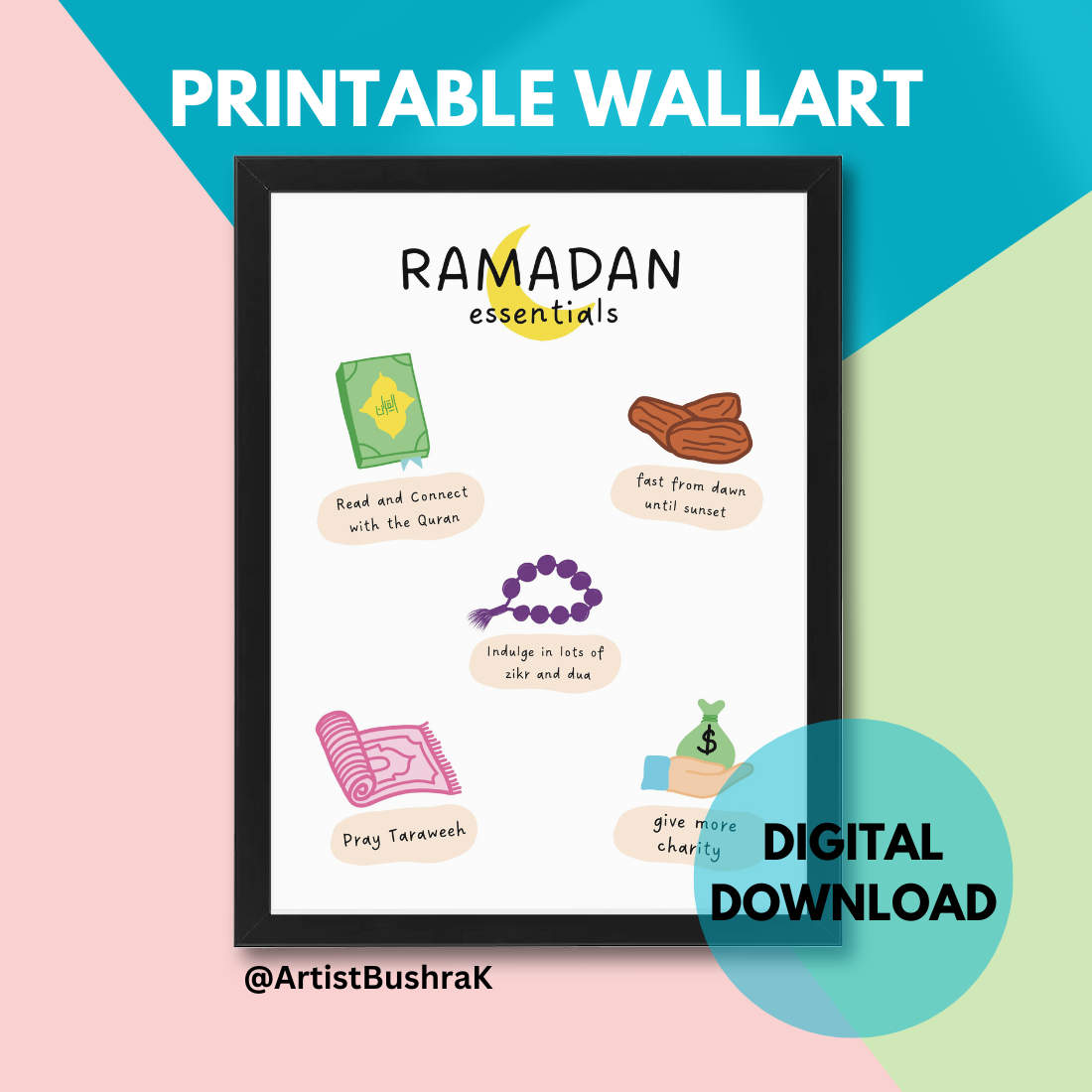 Ramadan Essentials, Muslim Baby Nursery, Ramadan Wall Art, Kids Room Decor, Islamic Digital Print cover image.