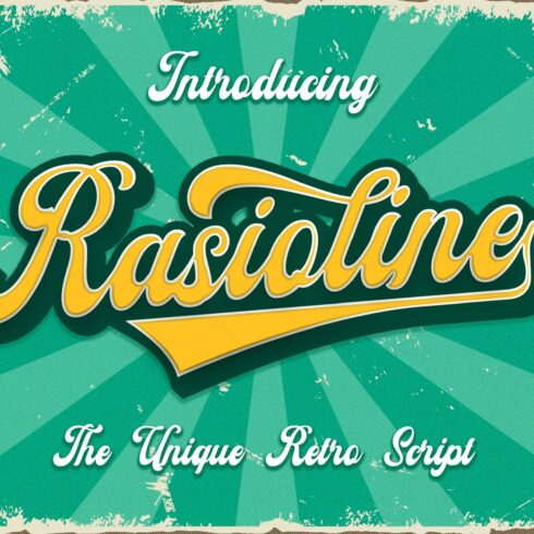 Rasioline retro script font cover image.